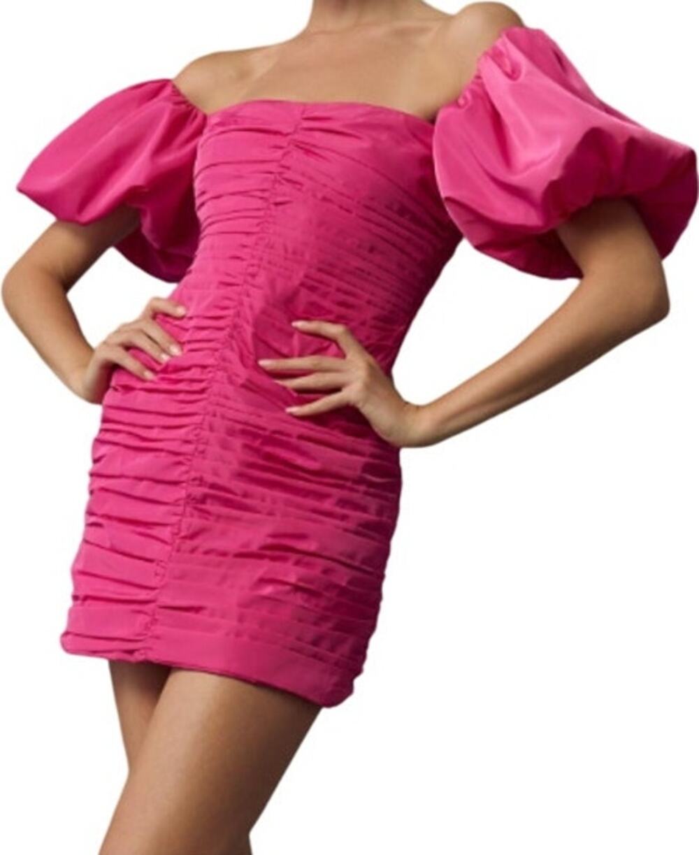 Anthro Rhode Suzette Square Neck Puff Sleeve Mini Dress Off Shoulder Pink 0 NWT
